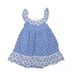 Sigrid Olsen Blue and Cream Linen Ruffle Kids Dress